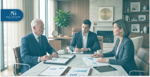 Financial advisor consulting clients on tax benefits of early business succession planning and wealth transfer strategy